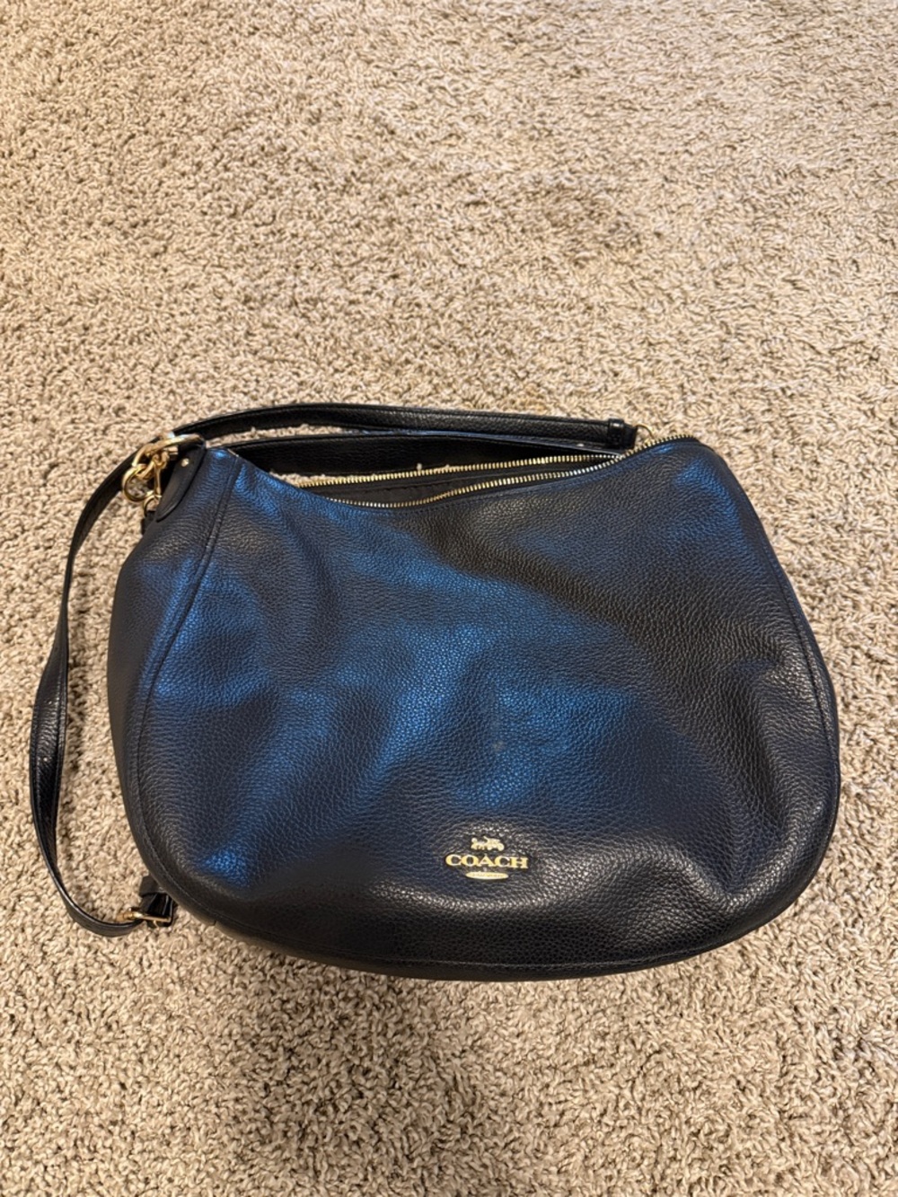 Coach Black Pebbled Leather Shoulder Hobo with Gold Hardware